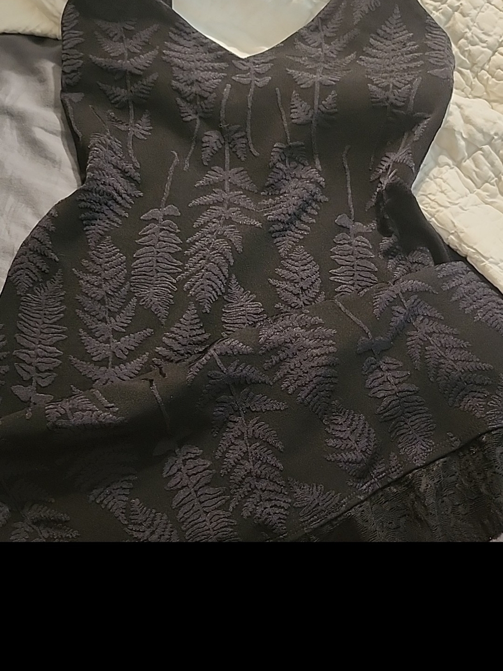 Vintage Black Betsey Johnson M embroidered Botanical Slip Dress With Lace Hem